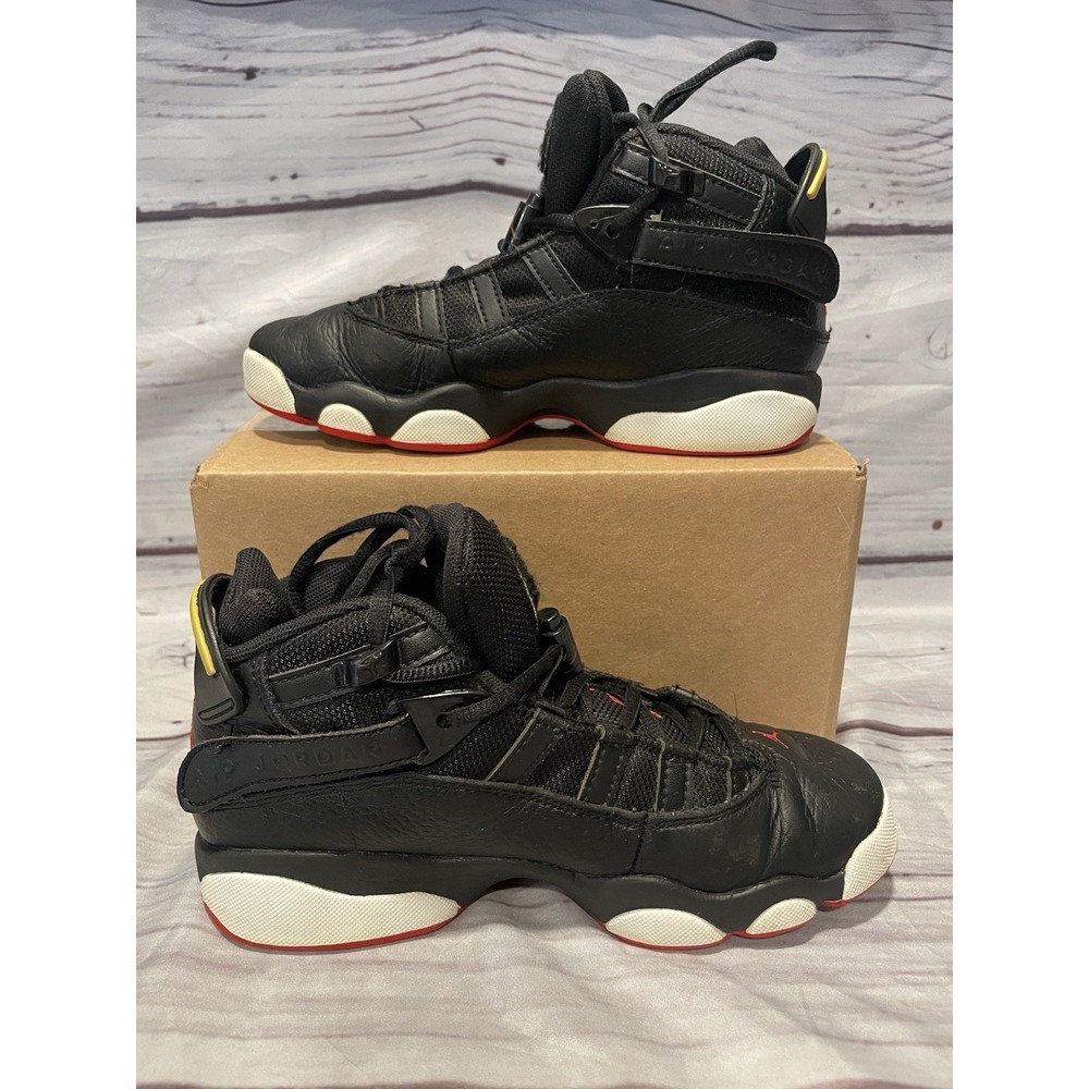 Air Jordan 6 rings Black Red white Sneakers Size 4 youth.